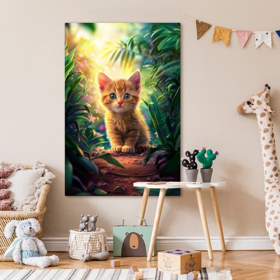 Peinture sur toile 80x120 cm - Décoration murale chambre d'enfant Chat - Animal de compagnie - Nature - Décoration murale murale chambre bébé - Décoration chambre garçon et fille - Accessoires Bébé - Peintures