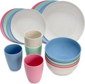 Bol.com 16-delige campingserviesset - Plat servies voor camping 4 personen - Onbreekbare campingkommen - Combiservies borden set... aanbieding