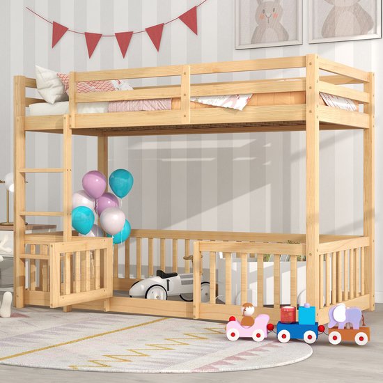 Lit superposé, 140 x 200 cm, mezzanine, avec escalier et espace de rangement, pour enfant et adolescent, sommier à lattes, protection anti-chute
