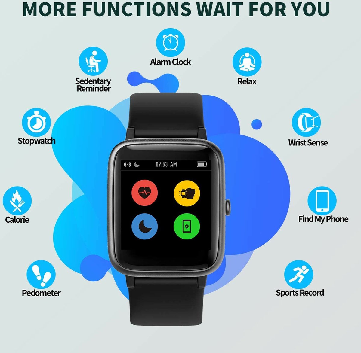 Afbeelding 3 van Vigorun Smartwatch Zwart IP68 Waterdicht met Fitnesstracker