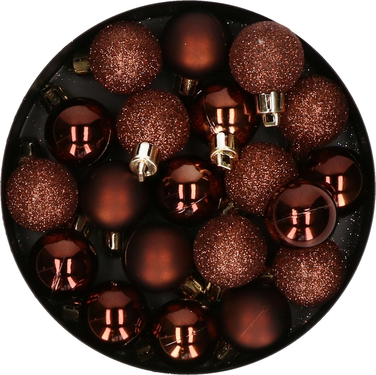Cosy at Home kleine kerstballen - donkerbruin - 20x - 3 cm - kunststof