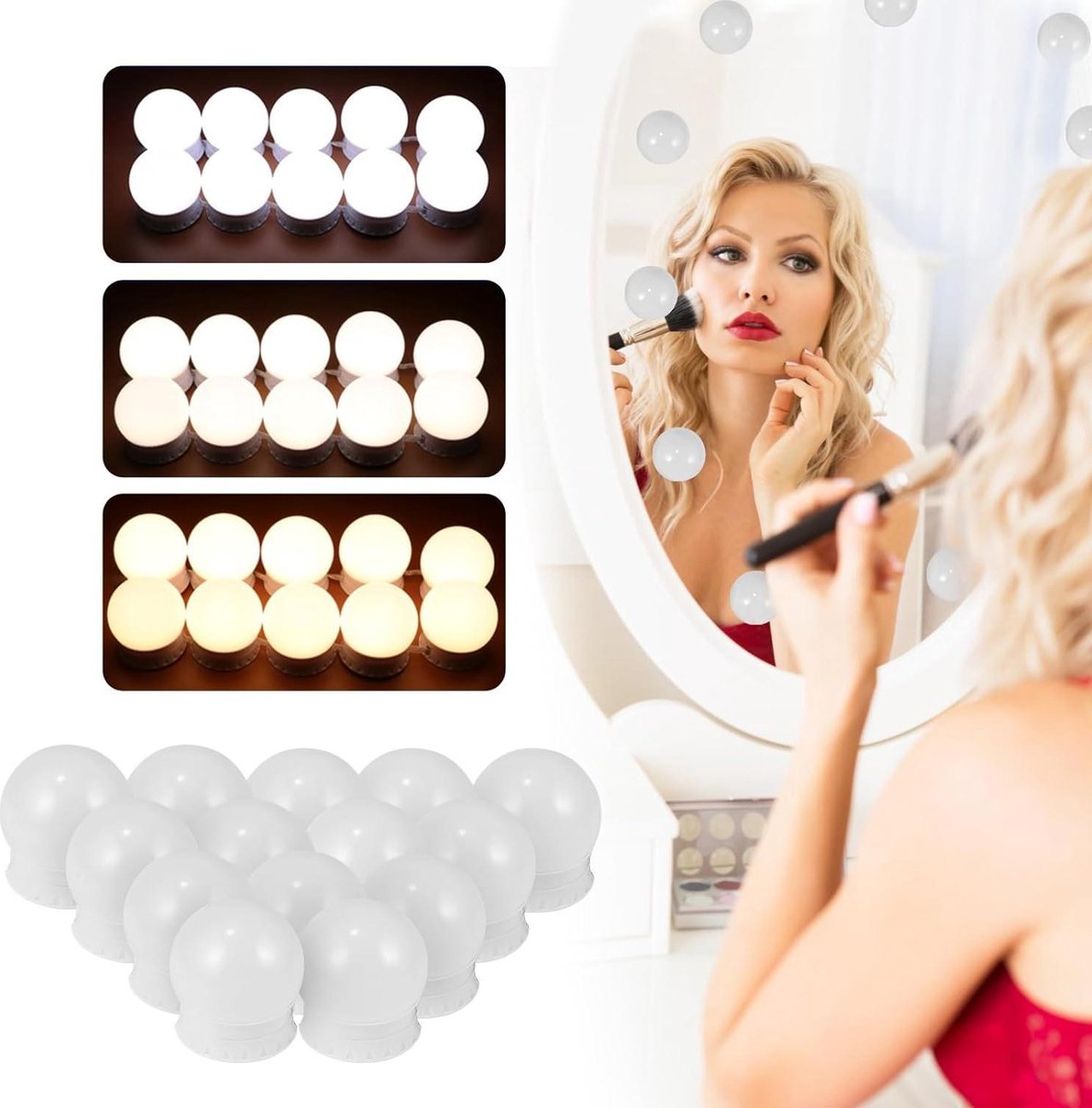 Make-upverlichting - 14 Hollywood-lampen - dimbaar - met adapter - spiegellicht voor kaptafel