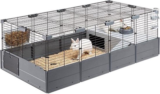 Ferplast modulaire kooi op twee niveaus voor konijnen en cavia's, MULTIPLA DOUBLE, in metalen gaas en gerecycled plastic, met accessoires Ferplast modulaire kooi op twee niveaus voor konijnen en cavia's, MULTIPLA DOUBLE, in metalen gaas en gerecycled plastic, met accessoires