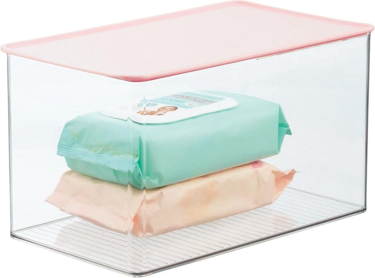 Make-up organizers - plastic make-up box met scharnierdeksel - beautyartikelen opbergen - transparant/roze