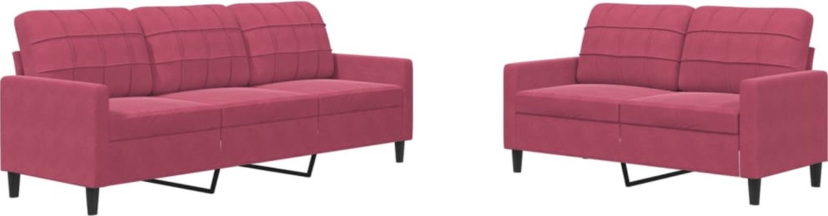 vidaXL - 2-delige - Loungeset - met - kussens - fluweel - wijnrood