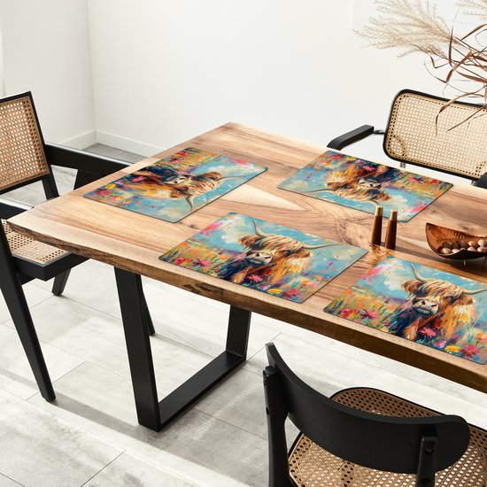 Napperons - 6 pièces - 45x30 cm - Set de table en plastique - Highlander écossais - Nature - Coloré - Fleurs - Sets Assiettes - Décoration pour la table - Accessoires de décoration de table de Cuisine - Tapis en Vinyl - Décoration de table