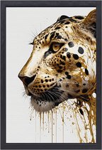 Luipaard schilderij - Dieren portret - Canvas schilderij Goud - Modern schilderij - Canvas schilderijen met baklijst - Kunstwerk canvas met baklijst 50x70 cm