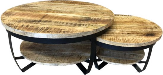 Combideal! Paras 90 & 70 - Set van 2 - Bijzettafel - Mangohout - Paras | Salontafel Rond