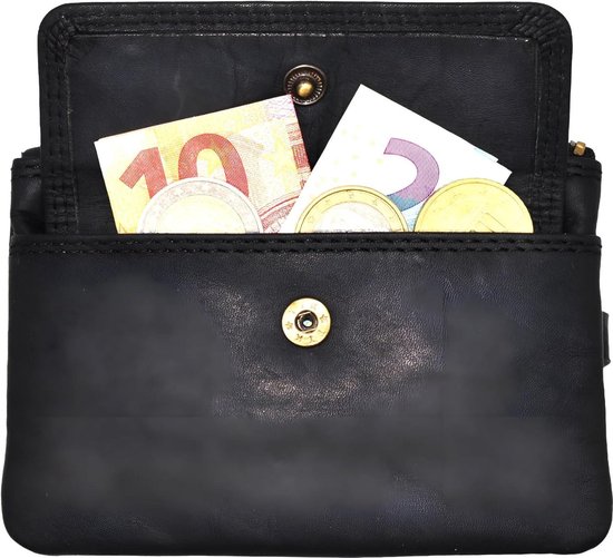 Set van 3 sleutelhoesjes van leer - Voor dames en heren - Met 2 aparte vakken - Mini-portemonnee voor autosleutels, geld, kaarten, zwart, één maat, zwart., Eén maat