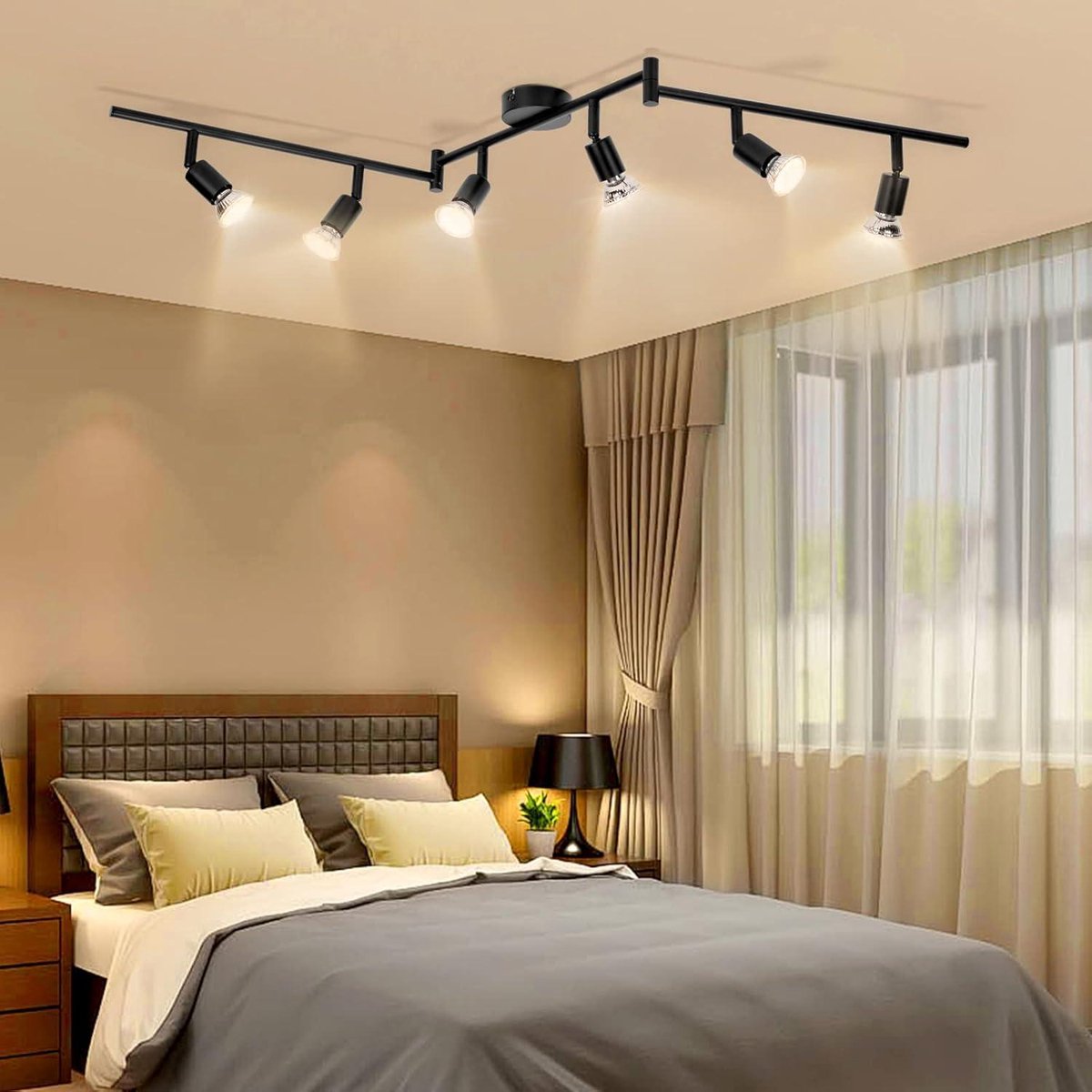 Lichtmaler Ceiling Spotlight 6 Flames Ceiling Light Black - LED Ceiling Spotlight GU10 Rotatable 350° Spotlights for Living Room Bedroom Kitchen, Without Light Bulbs