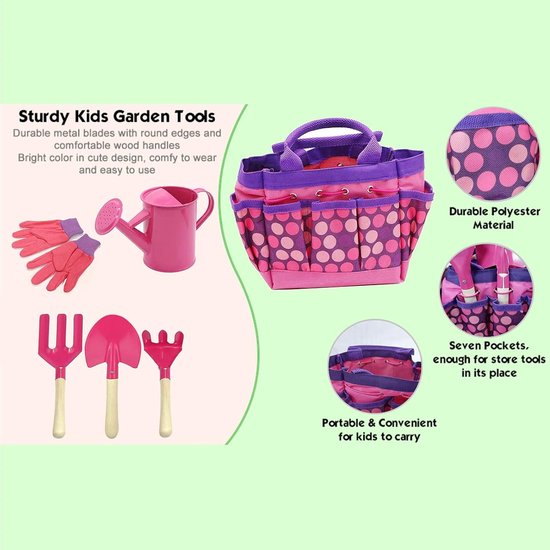 Kinder tuinset - Tuintas tuingereedschap voor kinderen - speelgereedschap met draagtas - sproeier - gieter - hark - schep - spaden - handschoenen - kinderzandbak strand kinder tuinset van Merkloos	 — afbeelding 2