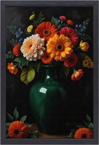 Bloemen schilderijen - Natuur wanddecoratie - Muurdecoratie Vaas - Muurdecoratie klassiek - Canvas schilderij met baklijst - Decoratie woonkamer canvas met baklijst 60x90 cm