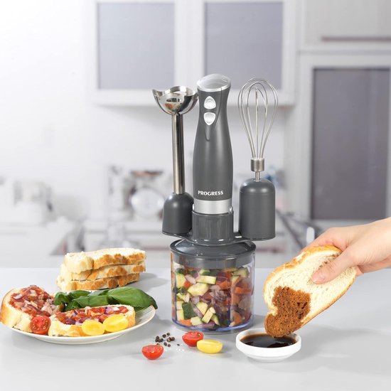 Shimmer 3 In 1 Blender Set - Hand Held Whisking Blending - Chopping Functions - 2 Speed Settings - Stainless Steel Blades - 500 ml Chopping Bowl - 350 W - Dark Grey — afbeelding 3