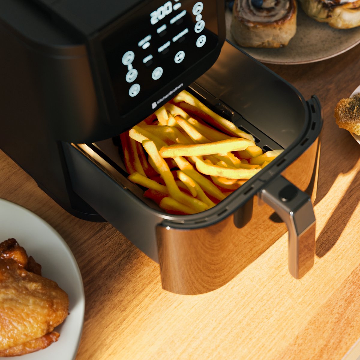 KitchenBrothers Airfryer XL - 1500W - PFAS-Vrij - 5L - Heteluchtfriteuse - 60ºC tot 200ºC - Met kijkvenster - Compact design - Extra stil - 6 Kookprogramma's - Zwart — afbeelding 7
