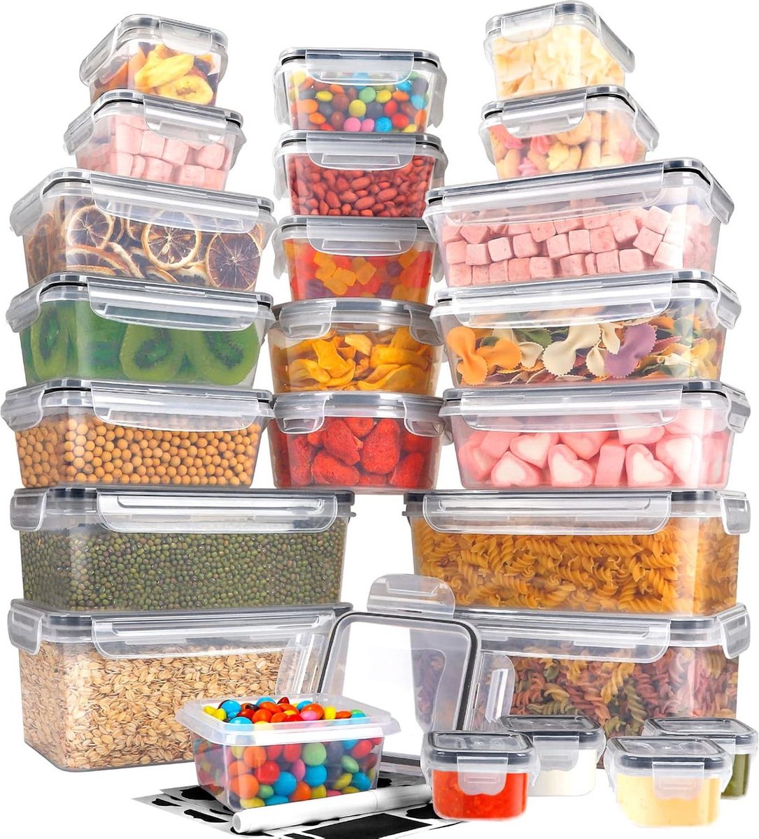 Vershouddozen - 48 stuks - kunststof - luchtdicht - herbruikbaar - voedselcontainer - keuken - magnetron - vriesdozen