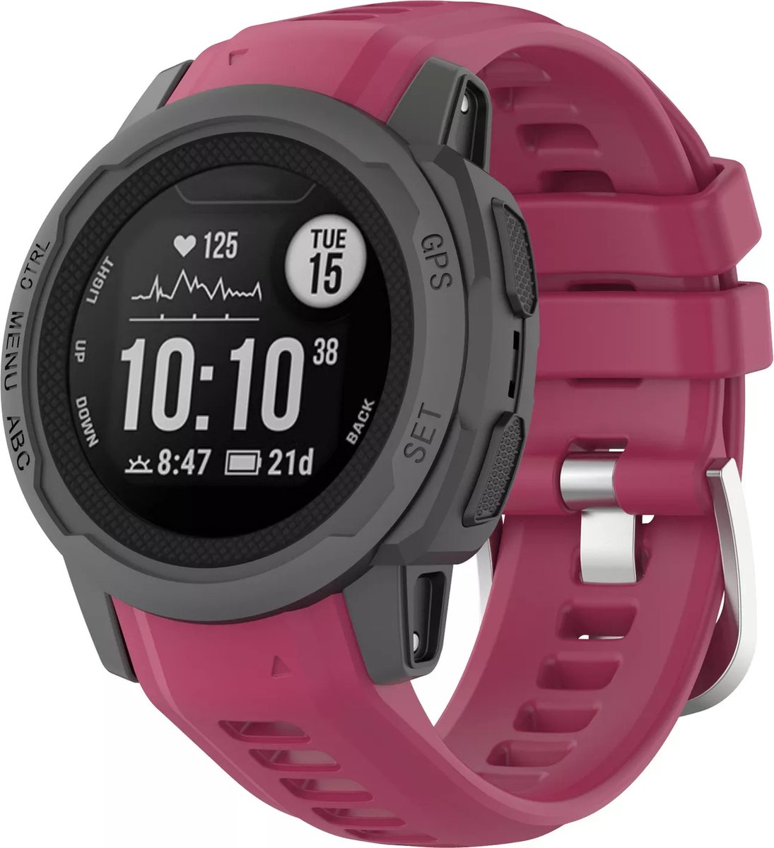 Strap-it Siliconen smartwatch bandje met gespsluiting - geschikt voor de kleinere Garmin Instinct 2s (wijnrood)
