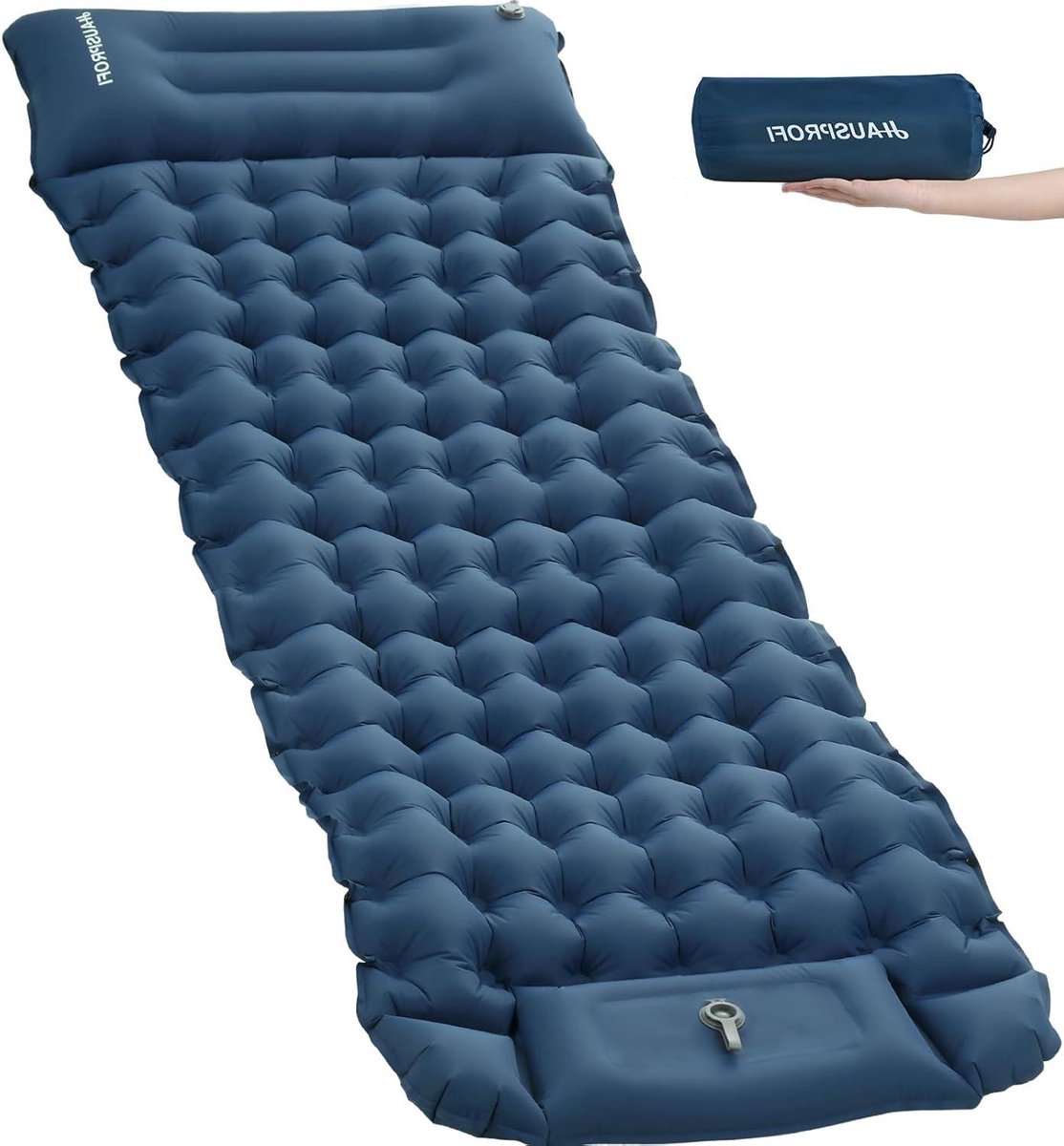 Zelfopblazende slaapmat 10 cm donkerblauw voor camping - extra comfort