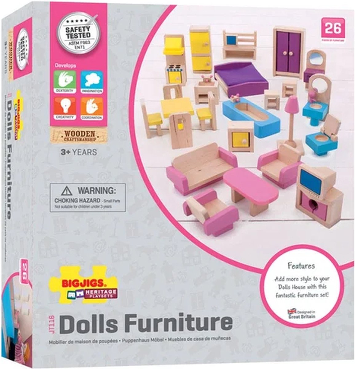 Poppenhuis Meubeltjes - BIGJIGS - Hout - Meubels Poppen - 26-Delig — afbeelding 4