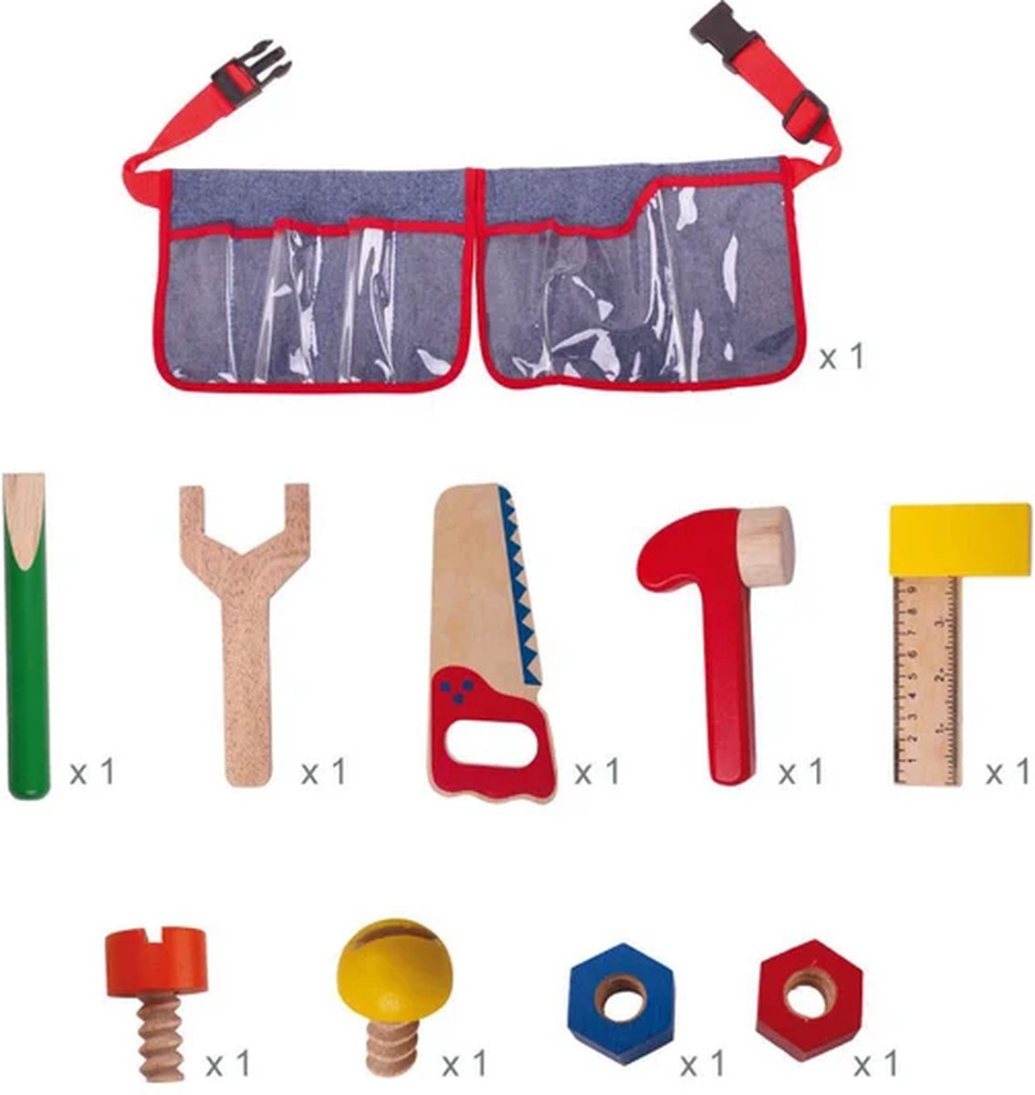 Rode Gereedschapsgordel met Houten Gereedschap - Bigjigs - Met Klipsluiting - 10-Delig — afbeelding 6