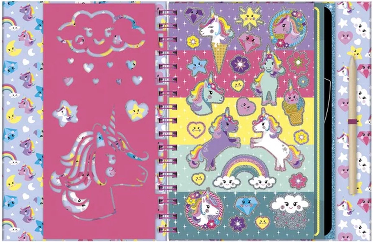 Totum Unicorn vakantieboek doeboek luxe kraskaarten scratch art sticker en kleurboek speelgoed meisjes met unicorns A5 25-delig — afbeelding 2