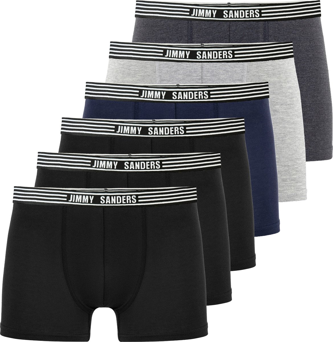 Jimmy Sanders Boxer - Boxershort Multipack 6 Pack - Onderbroek Mannen - Ondergoed - 95% Katoen Heren Zwart-Navy-Grijs - S