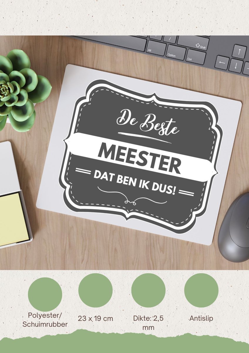 Akyol - de beste meester Muismat - Meester - geweldige meester - school - verjaardagscadeau - afscheidscadeau - kado - 23 bij 19 cm
