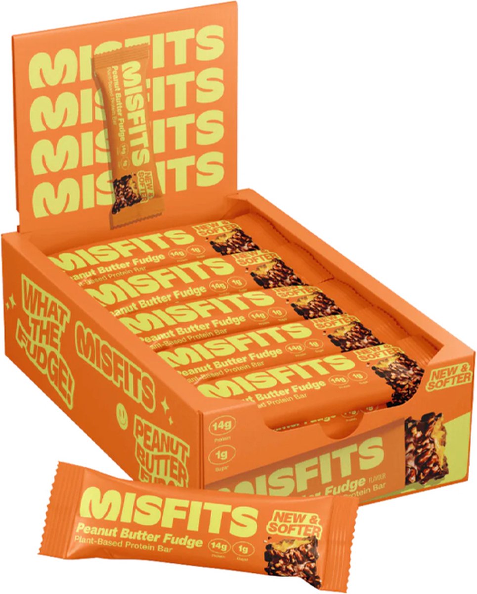 Misfits | Vegan Protein Bar | Peanut Butter Fudge | 12 Stuks | 12 x 50 gram