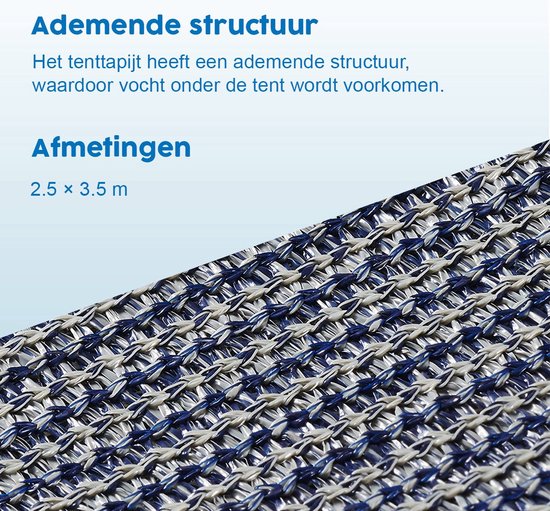 ProPlus Tenttapijt - 250 x 350cm - Tenttapijt Caravan - Gronddoek Tent - Voortenttapijt - Kampeertapijt - Geluiddempend - Aanpasbaar Formaat - Water- en Vuil Doorlatend - makkelij te Reinigen - Sterk materiaal - UV-Bestendigd - Blauw/wit van ProPlus — afbeelding 3