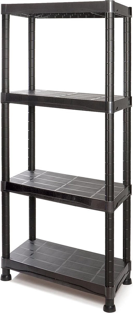 Bouwpakket voor Kunststof rek met 4 trays, 12 steunpijlen, 4 stoppen, 4 poten en 2 plankhouders, voeten verhoogd. Versterkte planken "Made in Italy"