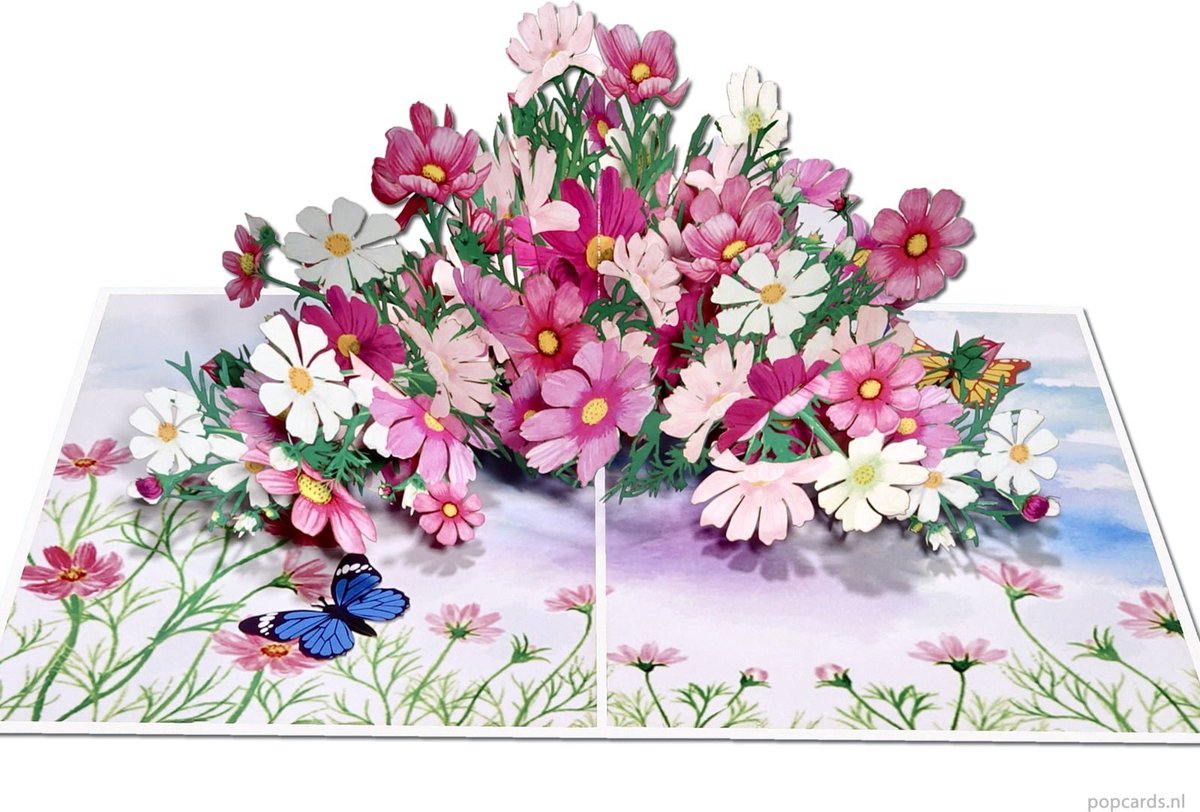 Popcards pop-up kaarten – Schitterende Bloemen Boeket Cosmea Vriendschap Felicitatie Huwelijk Beterschap Troost Cosmos pop-up kaart 3D wenskaart