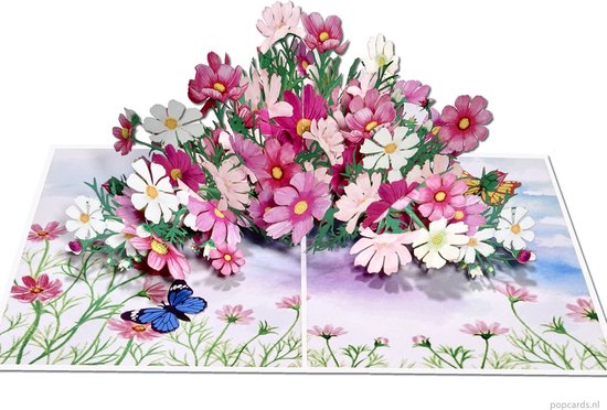 Popcards pop-up kaarten – Schitterende Bloemen Boeket Cosmea Vriendschap Felicitatie Huwelijk Beterschap Troost Cosmos pop-up kaart 3D wenskaart