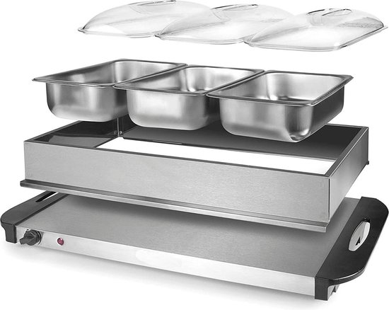 Babij Cookingh Buffetwarmer - Warmhoudplaat - Chafing Dish - Bain-marie - Voedselwarmer - 3x2.4L - Roestvrij Staal — afbeelding 3