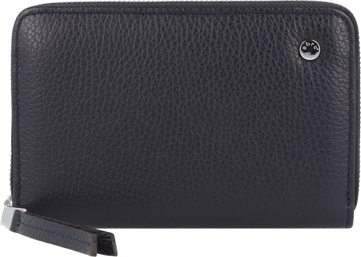 abro Leren Portemonnee Leather Adria Zip Wallet Navy Blauw