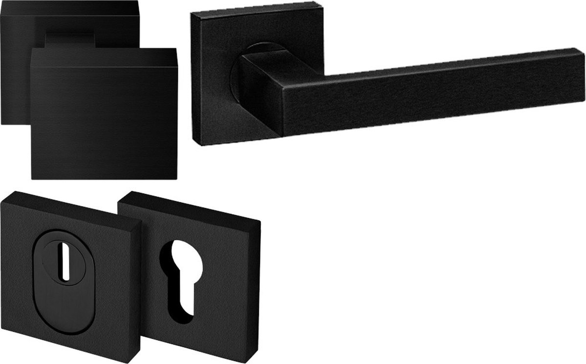Knop/Krukgarnituur RVS Zwart Links Vierkant 53X53mm - 1219658