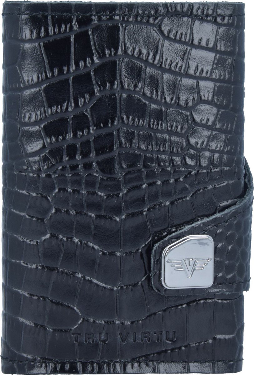 TRU VIRTU Leren Kaarthoes Click & Slide Wallet Croco Black / Black Zwart