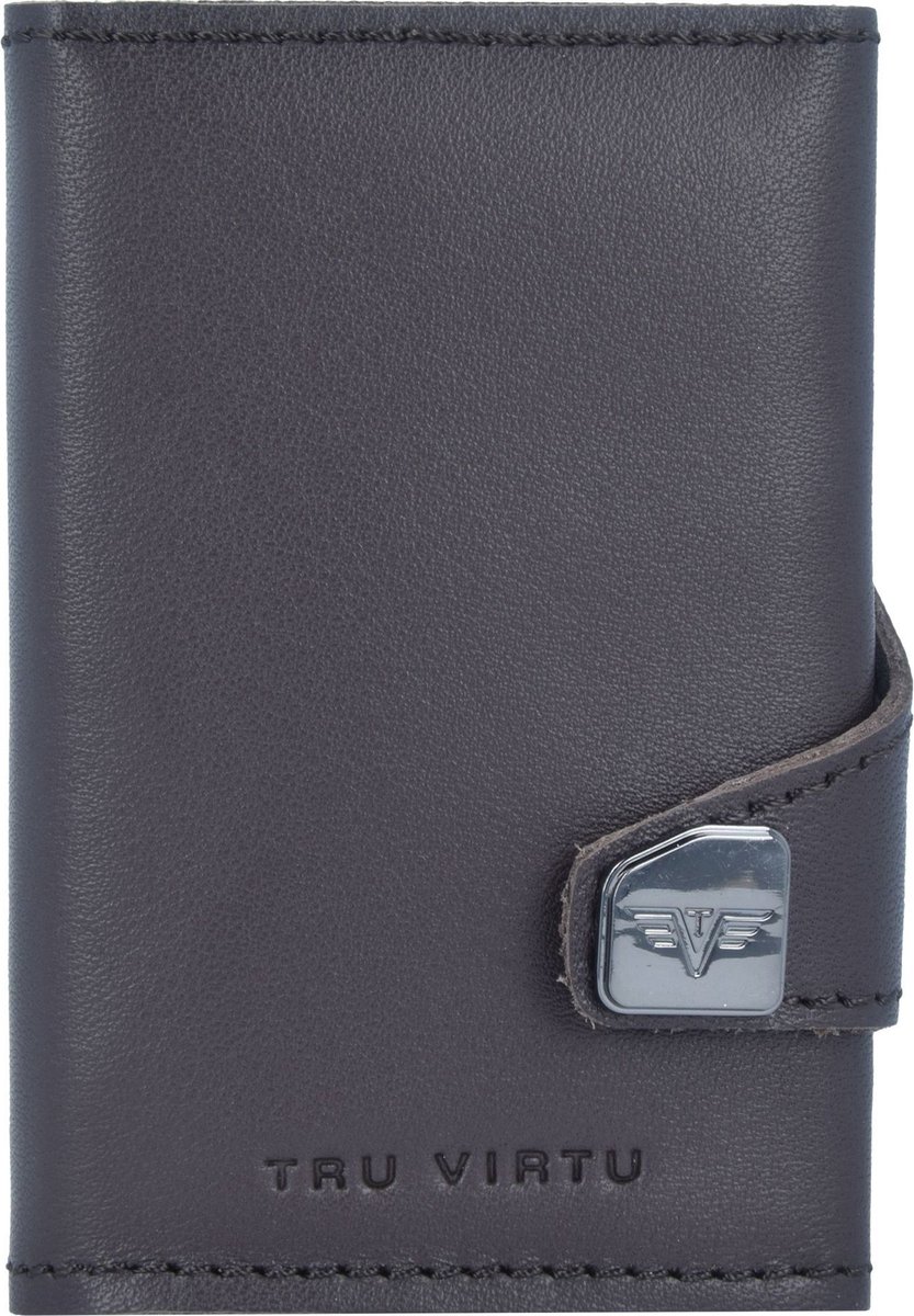 TRU VIRTU Leren Kaarthoes Click & Slide Wallet Nappa Brown / Silver Bruine Zilverkleurig