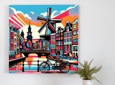 Pop art amsterdam schilderij | Kleurrijke stadsgezichten: een eigentijdse ode aan Amsterdamse popart | Kunst - 60x60 centimeter op Canvas | Foto op Canvas