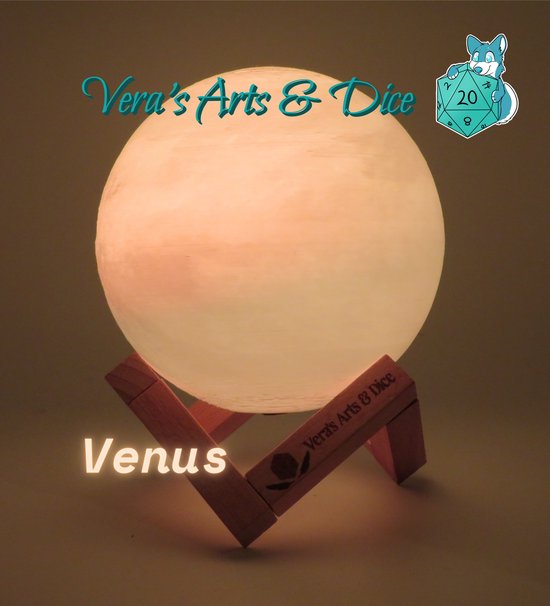 Venus Lamp - Vera's Arts & Dice - 16 Verschillende Kleuren - Planeet Lampen - LED Lamp - Oplaadbaar Dimbaar Stroboscoop Effect Mogelijk Aanraak Gevoelig Afstandsbediening - 3D Print Handmade - Lampen Sfeerverlichting - Slaapkamer Woonkamer van Vera's Arts & Dice — afbeelding 2