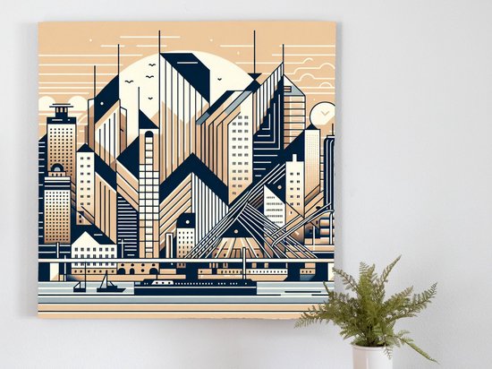 Abstract rotterdam schilderij | Rotterdamse skyline verweven met abstracte kleuren en vormen tot kunstwerk | Kunst - 30x30 centimeter op Canvas | Foto op Canvas