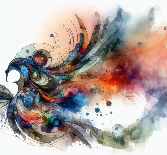 Modern aquarel schilderij | Aquatique Resonance: Exuberant Watercolors in Contemporary Artistic Expression | Kunst - 40x40 centimeter op Canvas | Foto op Canvas