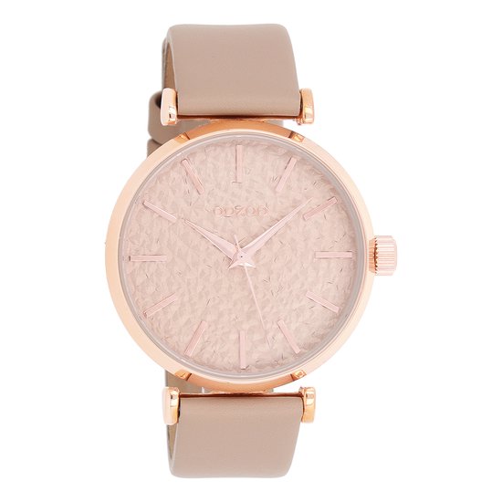 OOZOO Timepieces - Rosé goudkleurige horloge met zacht roze leren band - C9666