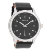 OOZOO Timepieces - Zilverkleurige horloge met zwarte leren band - C7434