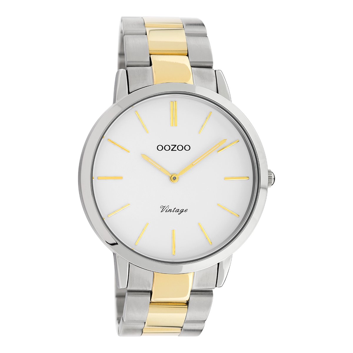 OOZOO Timepieces - Zilverkleurige horloge met zilver-goudkleurige roestvrijstalen armband - C20101