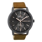OOZOO Timepieces - Zwarte horloge met bruine leren band - C9452