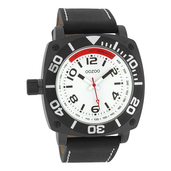 OOZOO Timepieces - Zwarte horloge met zwarte leren band - C2283