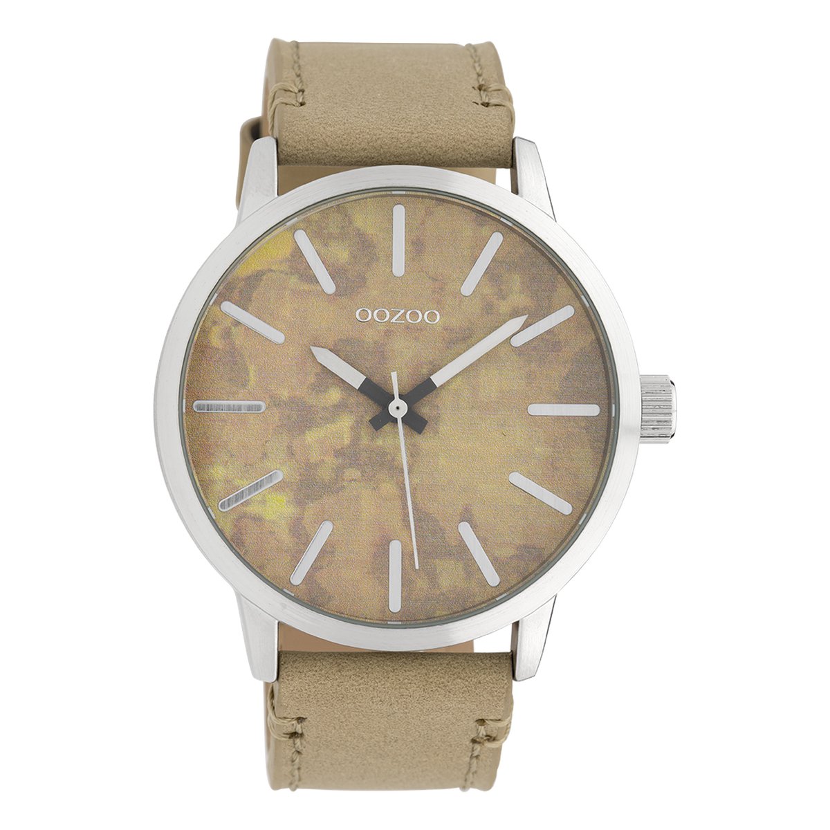 OOZOO Timepieces - Zilverkleurige horloge met zand leren band - C10000