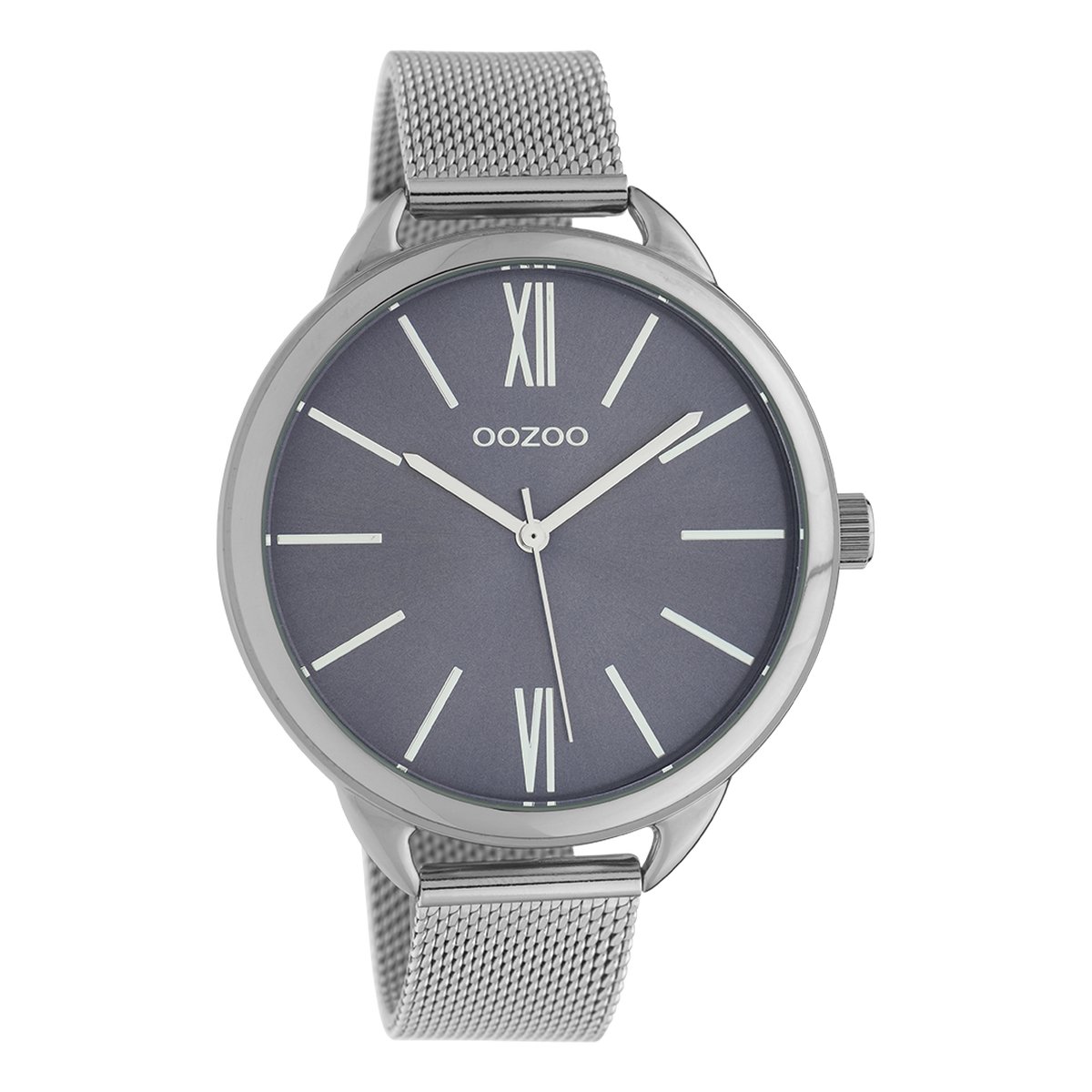 OOZOO Timepieces - Zilverkleurige horloge met zilverkleurige metalen mesh armband - C10137