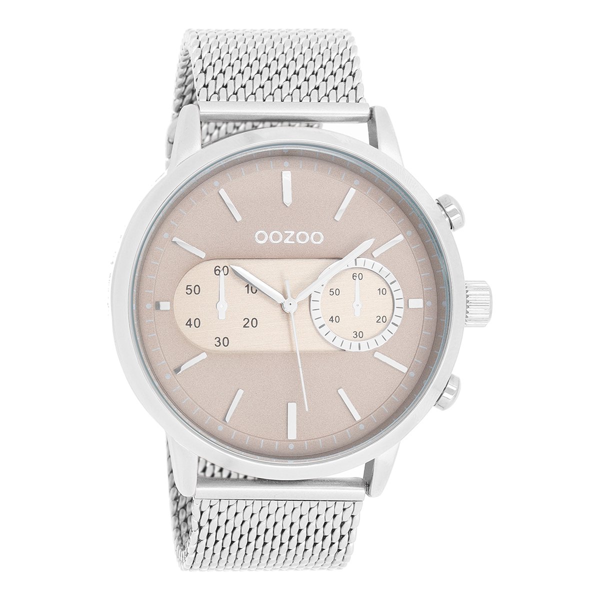 OOZOO Timepieces - Zilverkleurige horloge met zilverkleurige metalen mesh armband - C9071