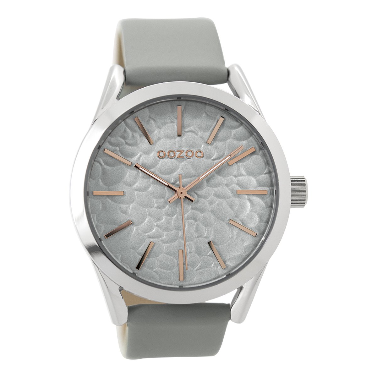 OOZOO Timepieces - Zilverkleurige horloge met steengrijze leren band - C9471