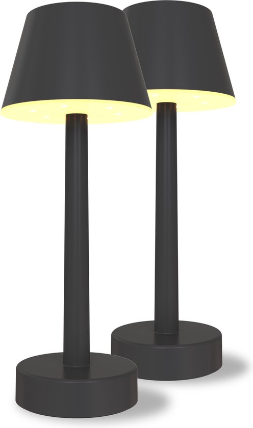 Calex Luminaires Lucca - 2 Pièces - Lampe de Table Rechargeable - Sans Fil - Intensité Variable - Lumière Wit Chaud & RGB - Batterie - Tactile - Etanche - Décoration pour Jardin, Salon, Chambre - Éclairage d'ambiance - Zwart